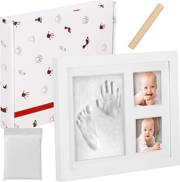 Ramka Springos Ramka na zdjęcia z odciskiem rączki i stópki odlew glinka biała UNIWERSALNY