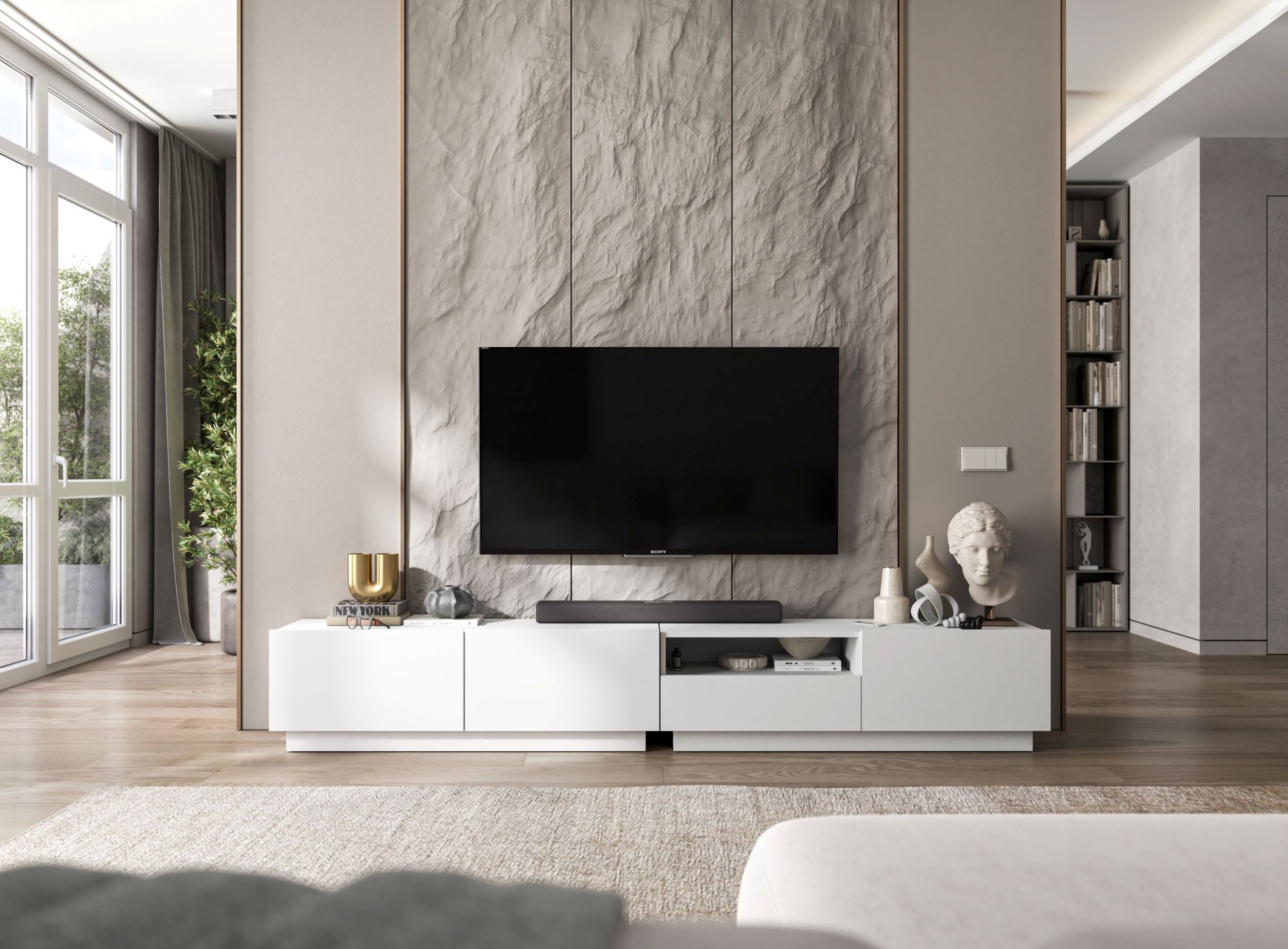 Meble Lindner Meble Lindner Stojąca / Wisząca Szafka RTV komoda szuflada Biały MAT 120 cm