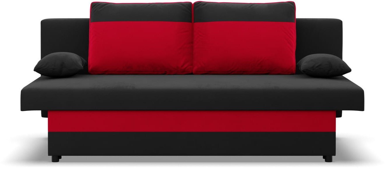 Kanapa, funkcja spania, Hugo, 191x91x92 cm, czarny, czerwony | TYLETEGOTU