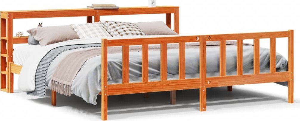 vidaXL vidaXL Rama łóżka z wezgłowiem, woskowy brąz, 180x200 cm, sosnowa