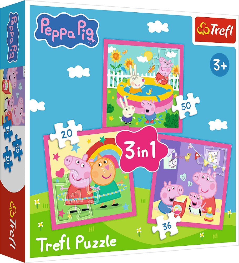 Trefl Puzzle 3w1 Świnka Peppa, Peppa i przyjaciele - łącznie 106 elementów (34873)