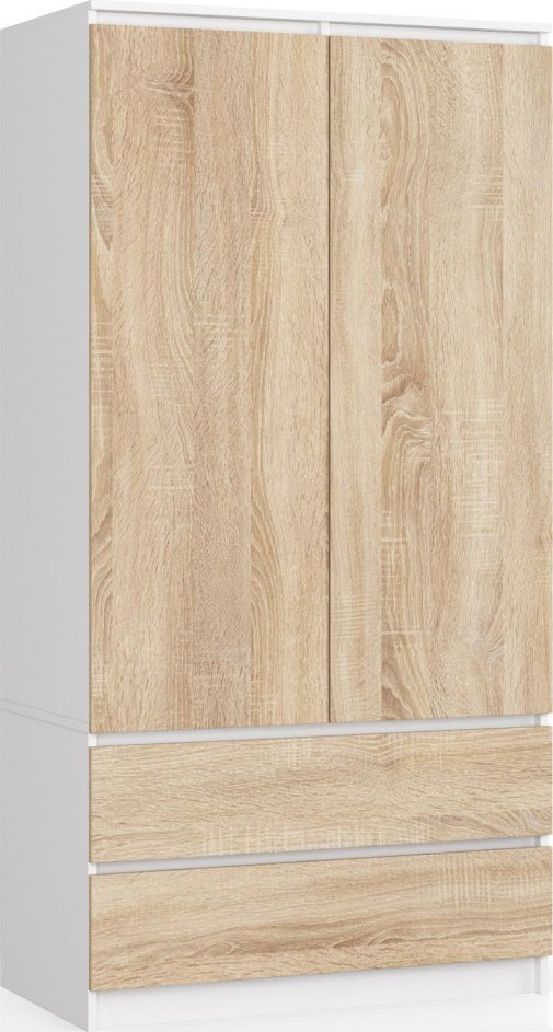 Fabryka Mebli Akord SZAFA S 90 cm 2 DRZWI 2 SZUFLADY BIAŁA / SONOMA