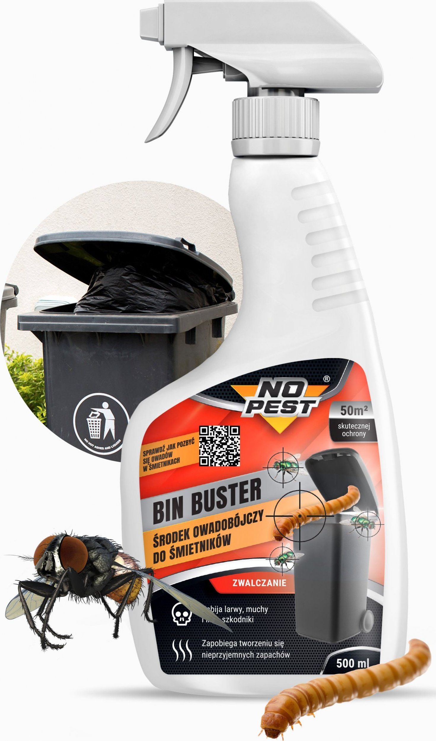 NO PEST Spray do Śmietników 500ml Środek Oprysk Preparat na Muchy i ich Larwy do Koszów na Śmieci
