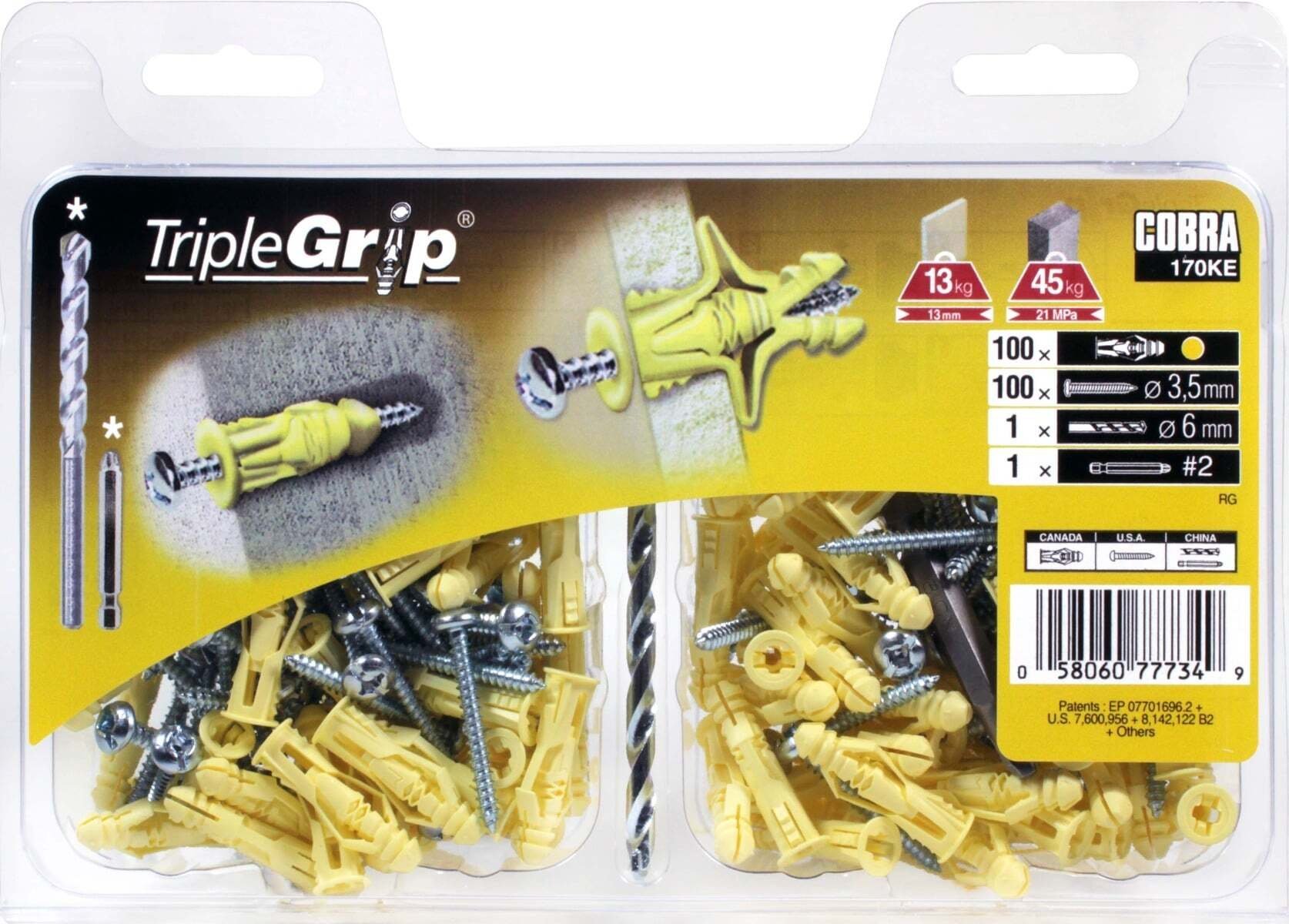 ANCHOR DRYW TRIPLE 3.5X29 PLAST Y 100 PC