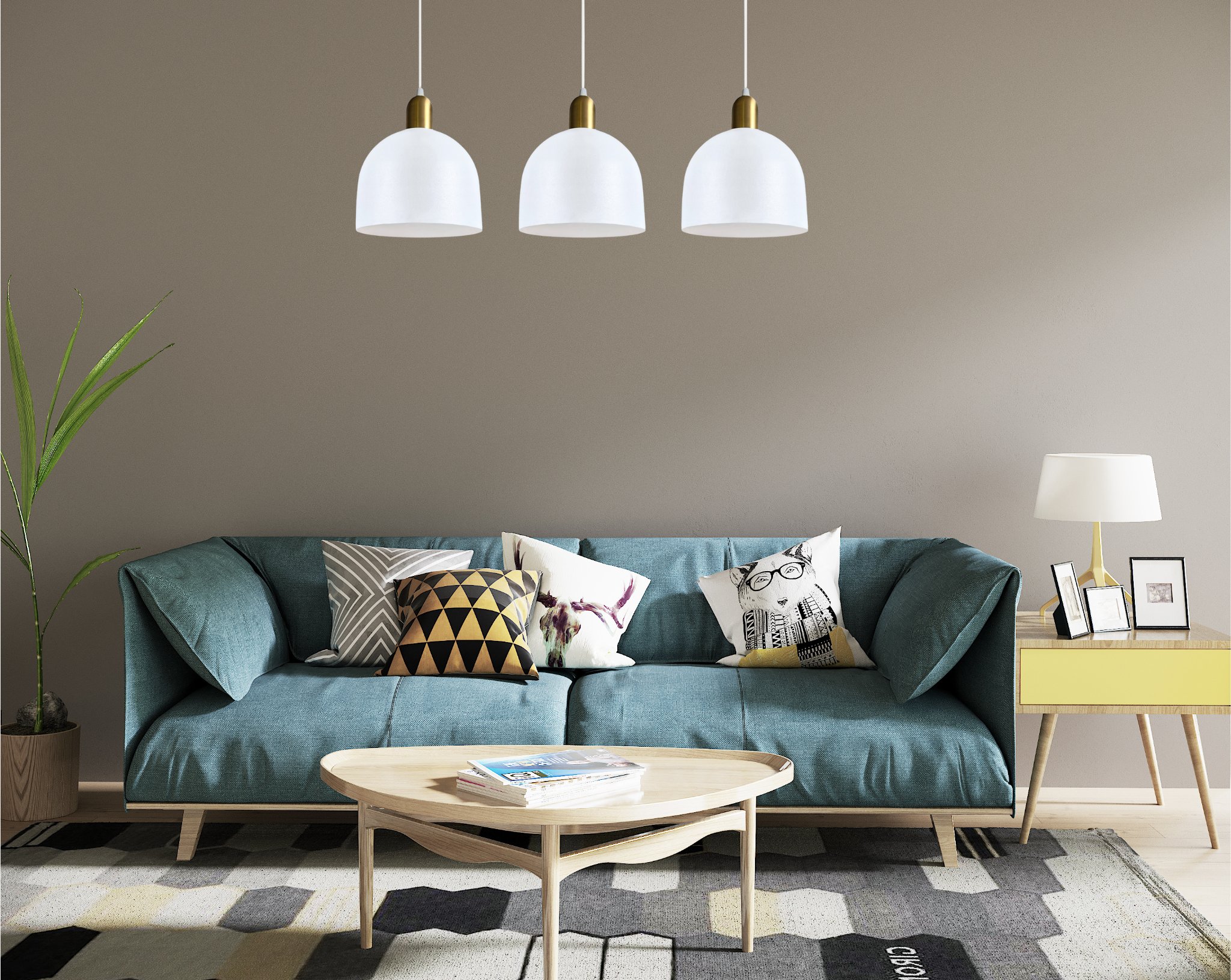 Lampa wisząca 3-punktowa MEDO nowoczesna, biała-patyna, E27, loft, skandynawska, nad stół, do kuchni, salonu, jadalni