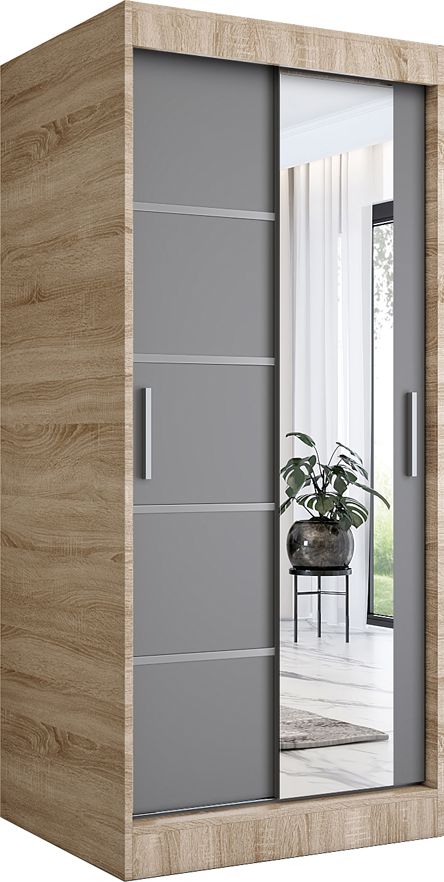 Elior Szafa przesuwna w kolorze dąb sonoma + antracyt - Lorenza 2X