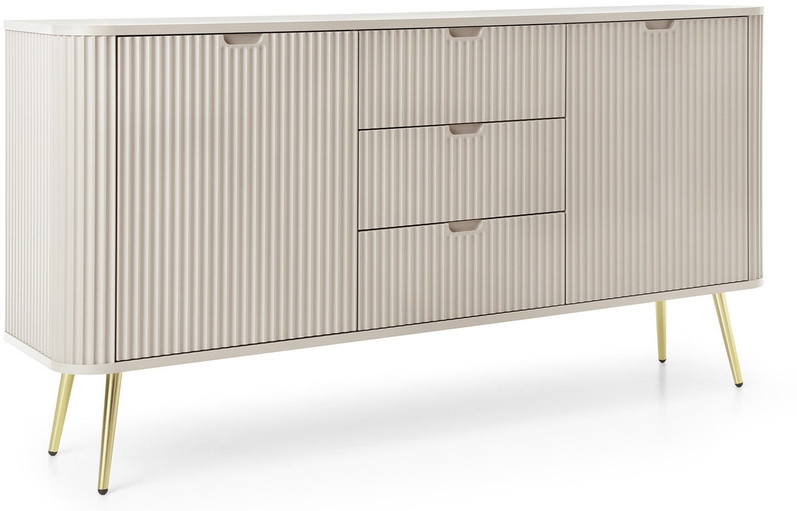 Komoda Porto 168cm Cashmere Dwudrzwiowa z Trzema Szufladami i złotymi nogami