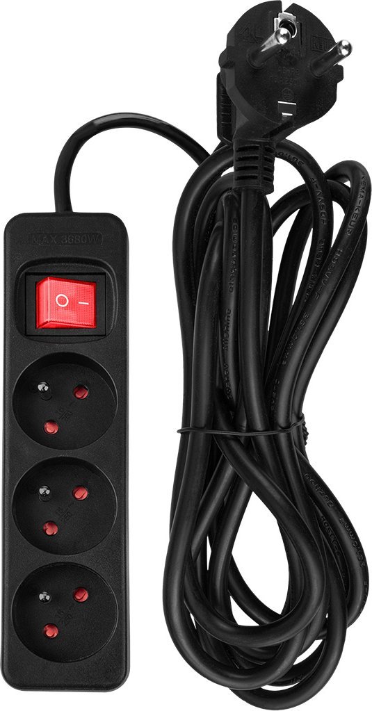 Neo Przedłużacz listwowy 3m, 3x1.5mm2, 3G, czarny, ON/OFF