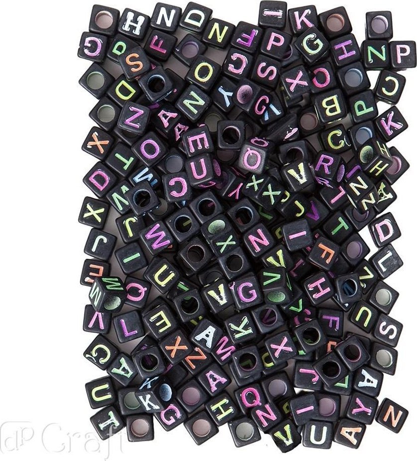 Koraliki literki neon na czarnej bazie 124szt