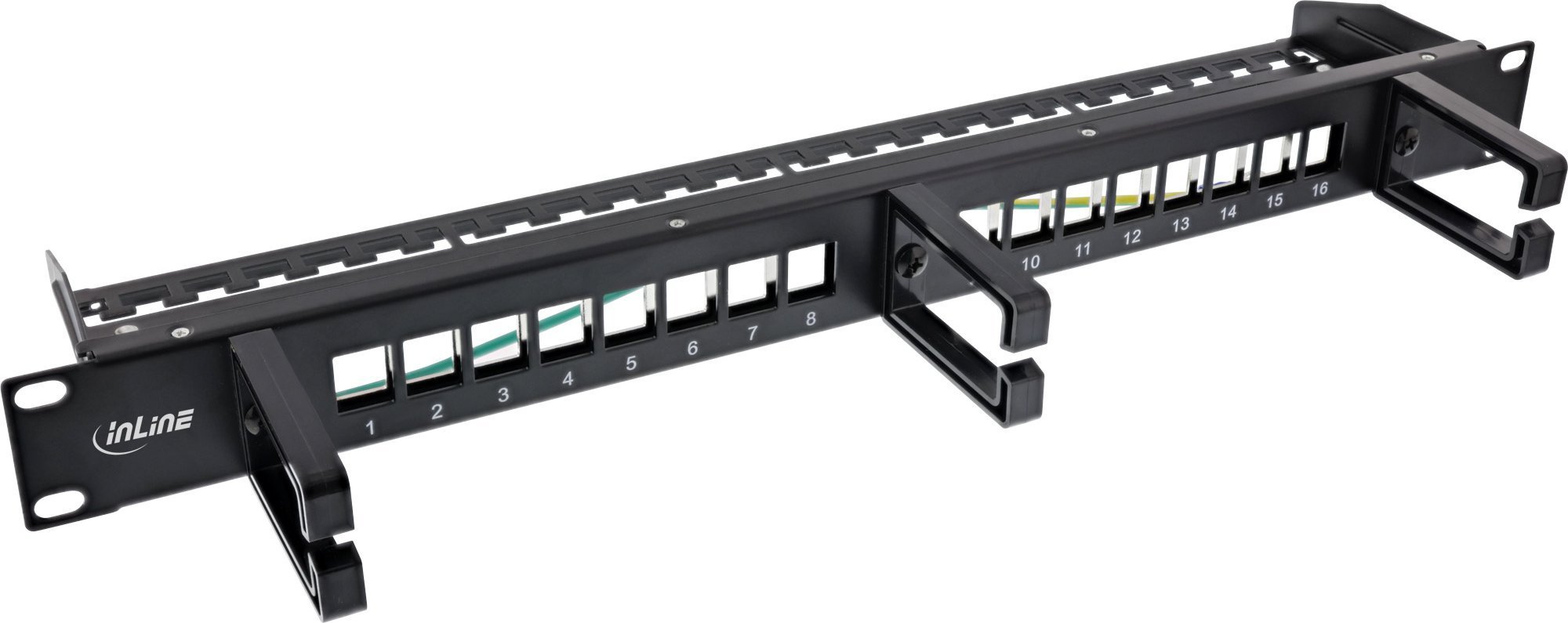 InLine InLine® 16-way patch panel, Keystone empty panel with 3 brackets, 19", 1U black