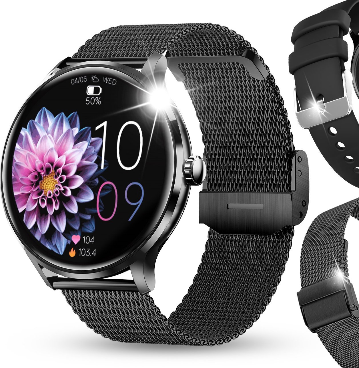 SMARTWATCH DAMSKI ZEGAREK MENU PL ROZMOWY CIŚNIENIE PULS CZARNY SMART WATCH