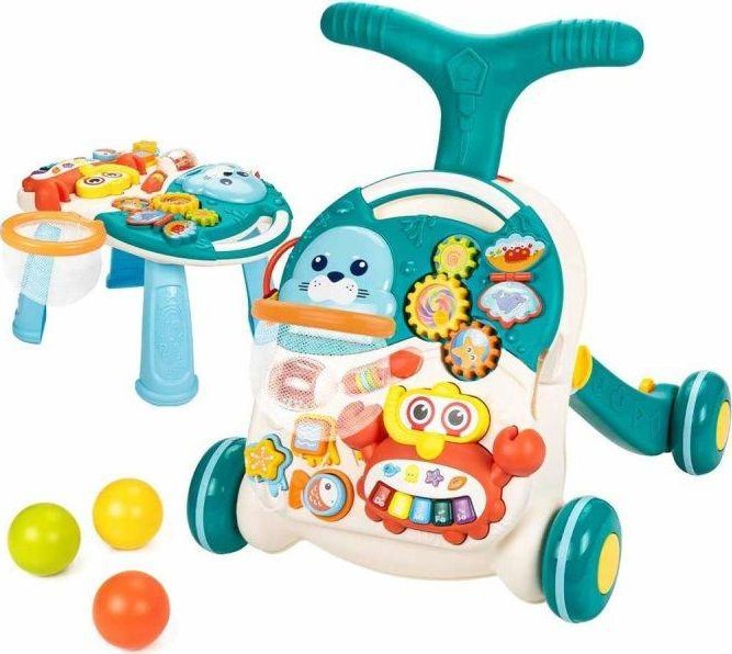 Chodzik, Pchacz, Stolik Edukacyjny 2w1 Koszykówka Niebieski