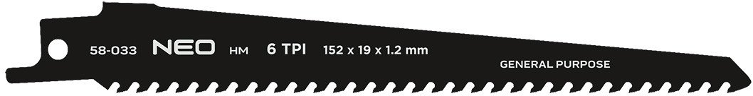 Brzeszczot do piły szablastej, HM, 152 x 19 x 1.2 mm, 6TPI