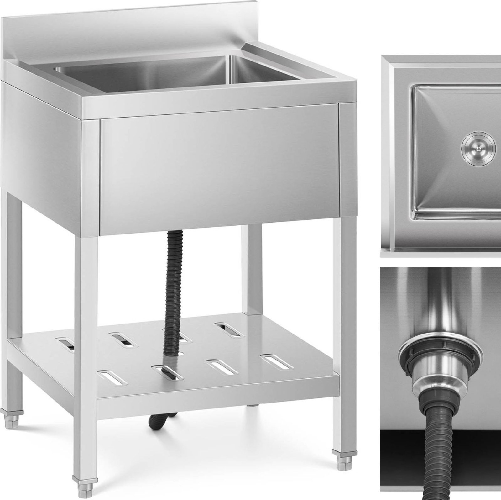 Royal Catering Zlew basen gastronomiczny jednokomorowy z półką i rantem 60 x 60 x 94 cm Zlew basen gastronomiczny jednokomorowy z półką i rantem 60 x