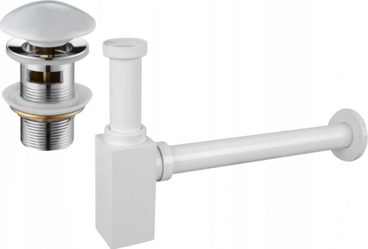 Syfon Mexen Mexen półsyfon umywalkowy kwadratowy z korkiem ceramicznym klik-klak, z przelewem, biały - 7992060-25