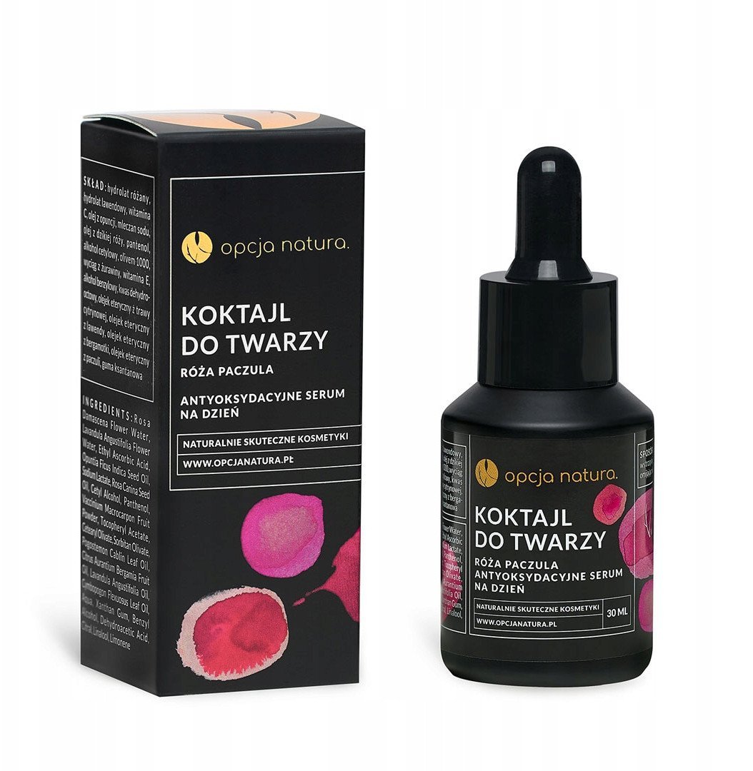 OPCJA NATURA_Koktajl do twarzy, antyoksydacyjne serum na dzień Róża i Paczula 30ml