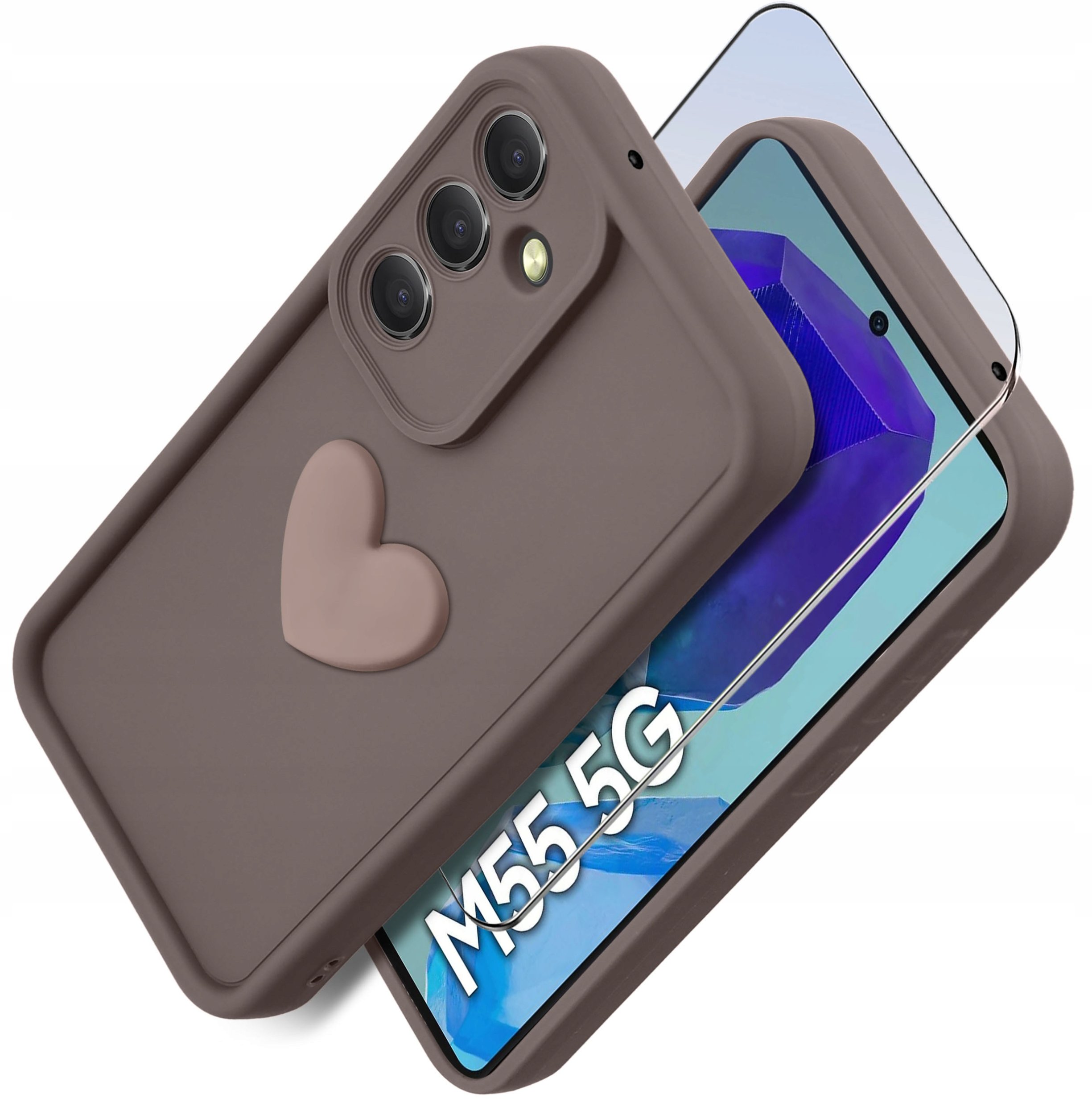 Etui do Samsung M55 5G silikonowe MATOWE serce + Szkło ochronne na ekran 9H
