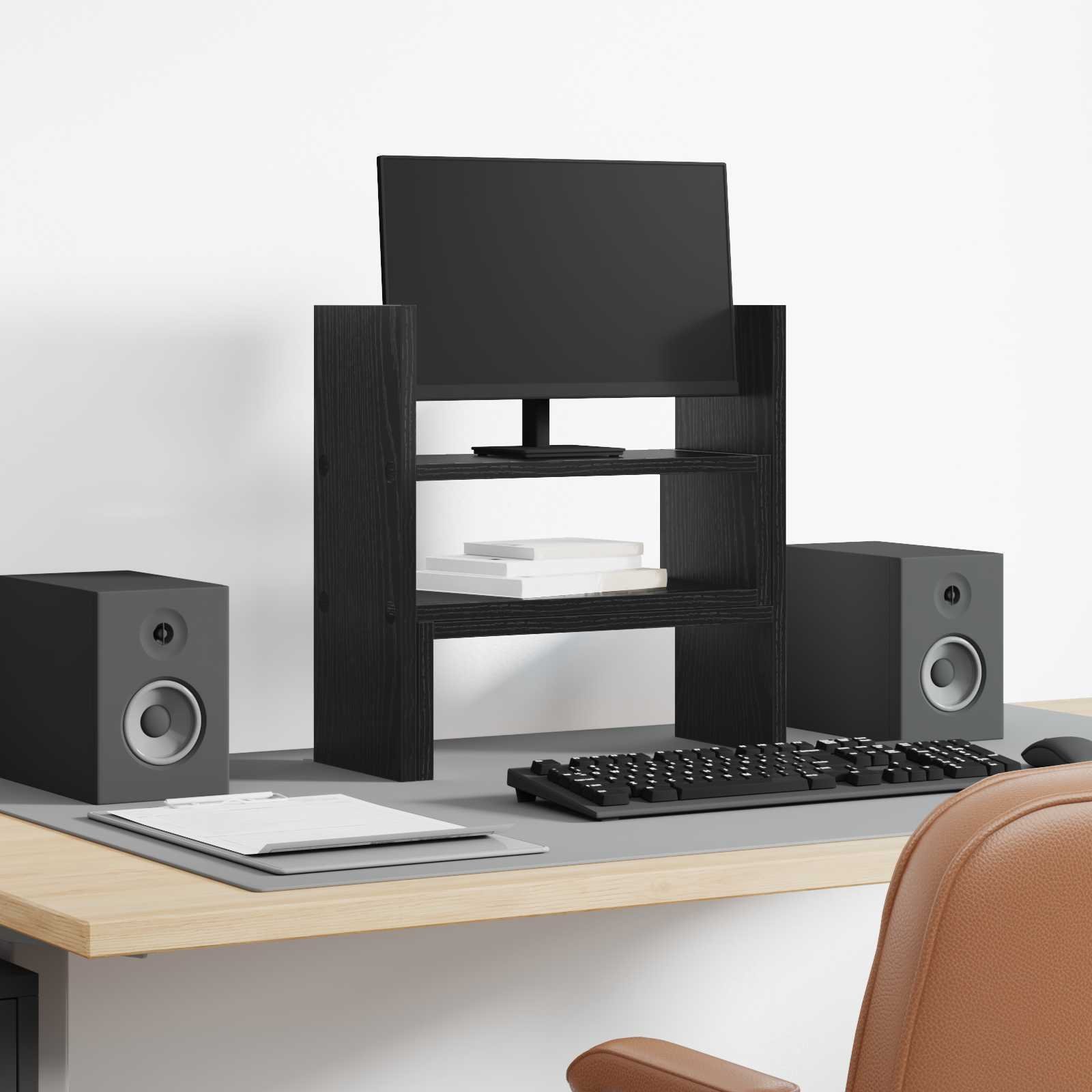 vidaXL Podstawka na biurko pod monitor Czarny Dąb 40 x 17 x 41 cm