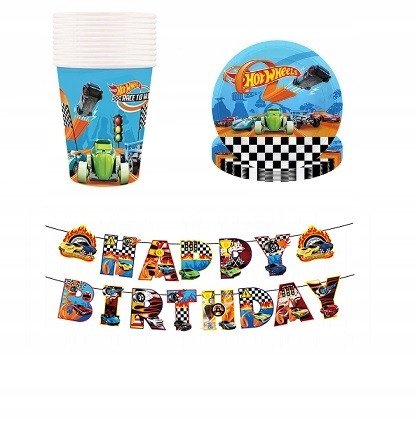 Jednorazowy Zestaw Urodzinowy / Talerzyki Kubeczki Girlanda / Hot Wheels