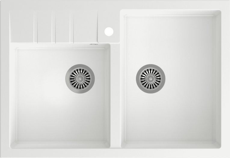 Zlewozmywak Quadron BILL 120 GraniteQ snow white/elementy stalowe