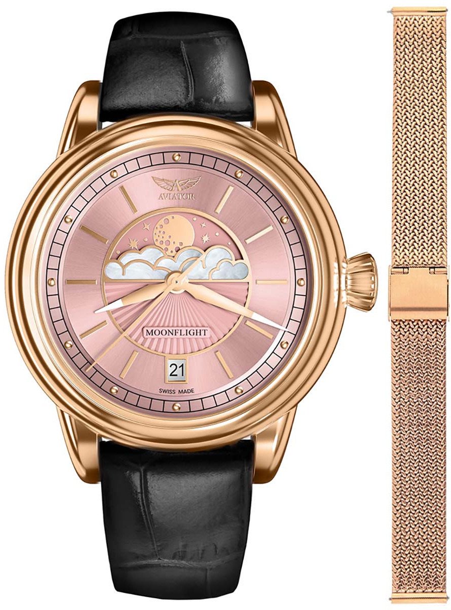 Zegarek damski Aviator V.1.33.2.258.4.BM-SET różowe złoto