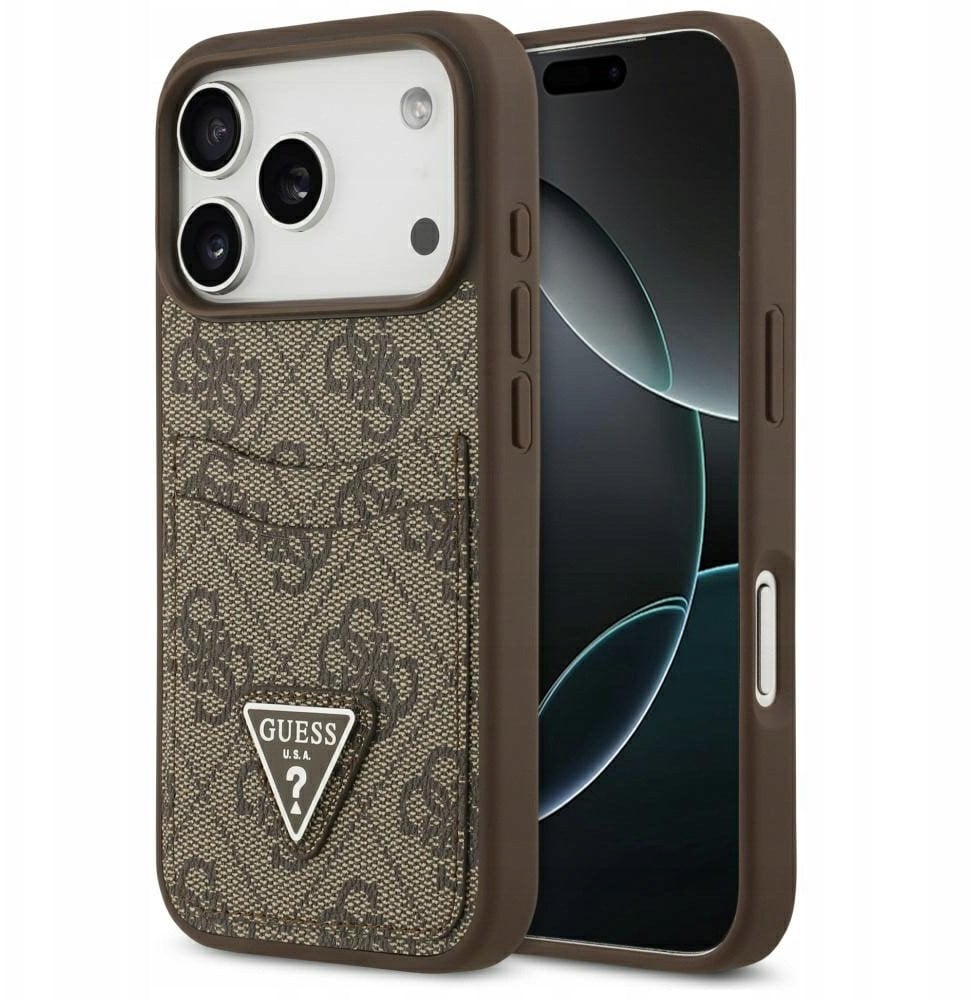 Etui Guess 4G Double Card Triangle do iPhone 17 Pro brązowy