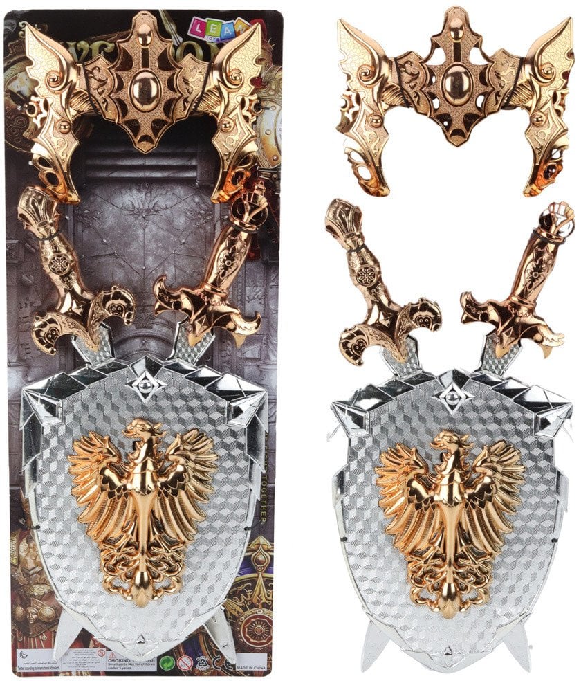 Zestaw Rycerski Tarcza Dwa Miecze Maska Srebrny Złoty Orzeł