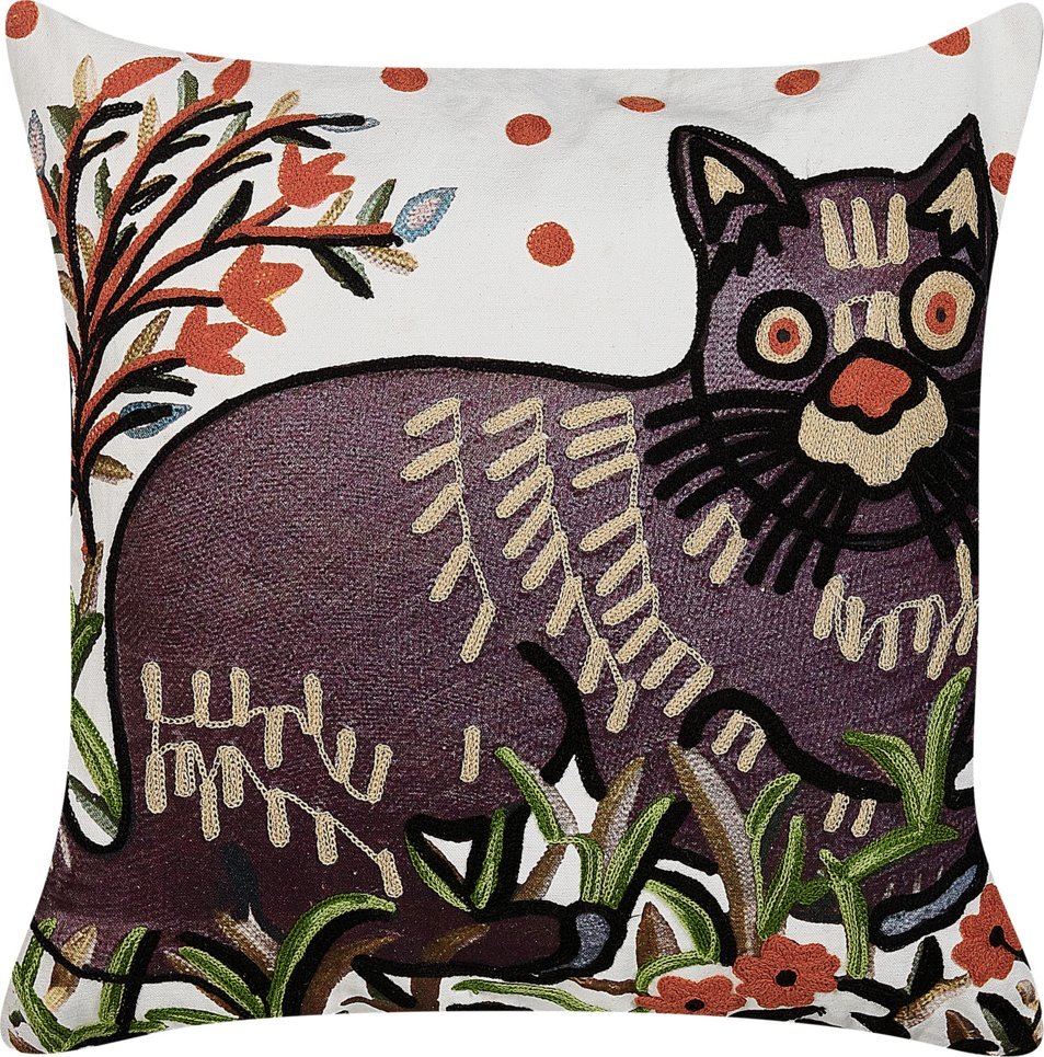 Beliani Bawełniana Poduszka Dekoracyjna Z Motywem Kota 50 X 50 Cm Wielokolorowa Phusro