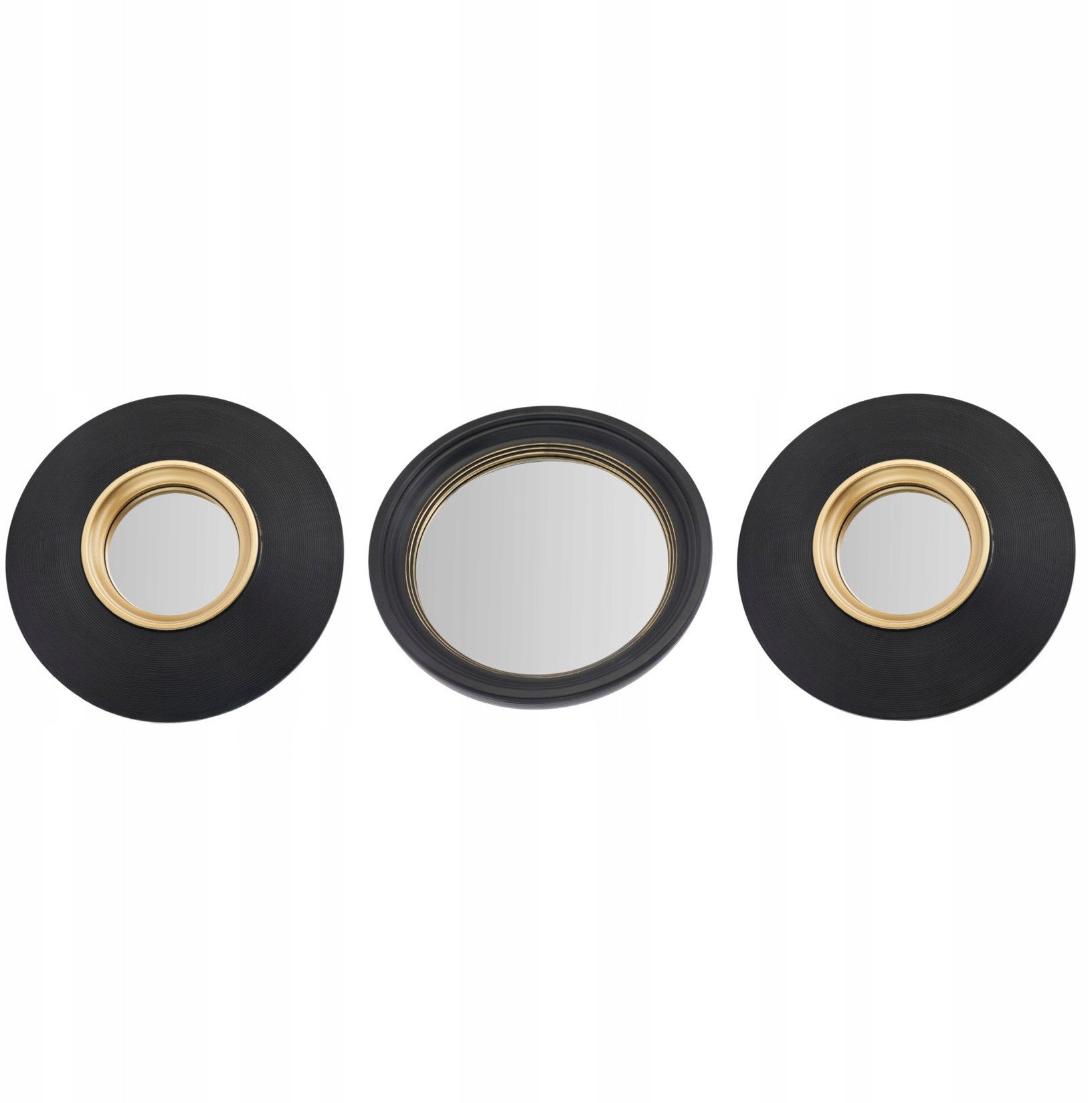 Zestaw 3 okrągłych luster w czarnych ramach 25,5cm