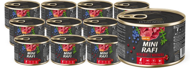 Mokra karma dla psa Mini Rafi z wołowiną zestaw 12 x 185 g