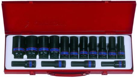 King Tony Zestaw nasadek udarowych 6-kątnych 1/2" 10-32mm długich 15szt. (4415MP03)