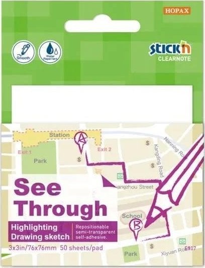 Stickn Notes samoprzylepny 76x76mm przezroczysty 50 kart.