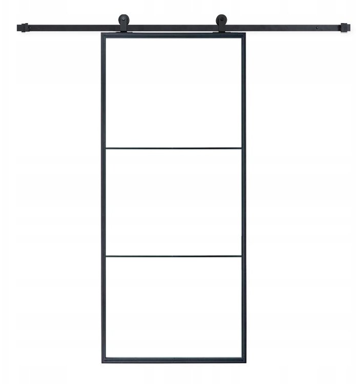 Drzwi przesuwne 90 Loft 3S FROST szklane stal czarne szyba mleczna + system