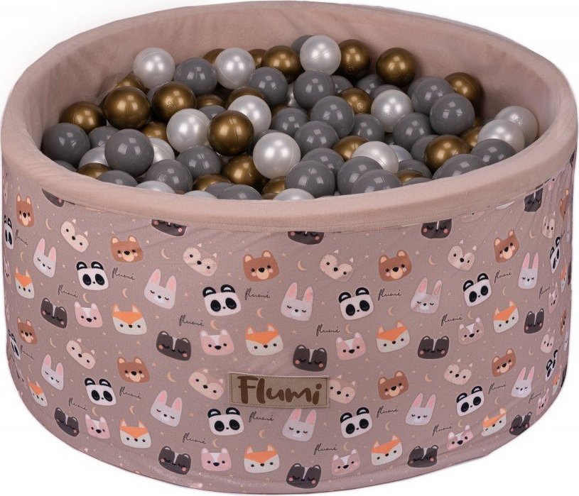 Blomster Suchy basen BEŻOWE MISIE + PIŁKI ZŁOTE-SZARE-PERŁOWE