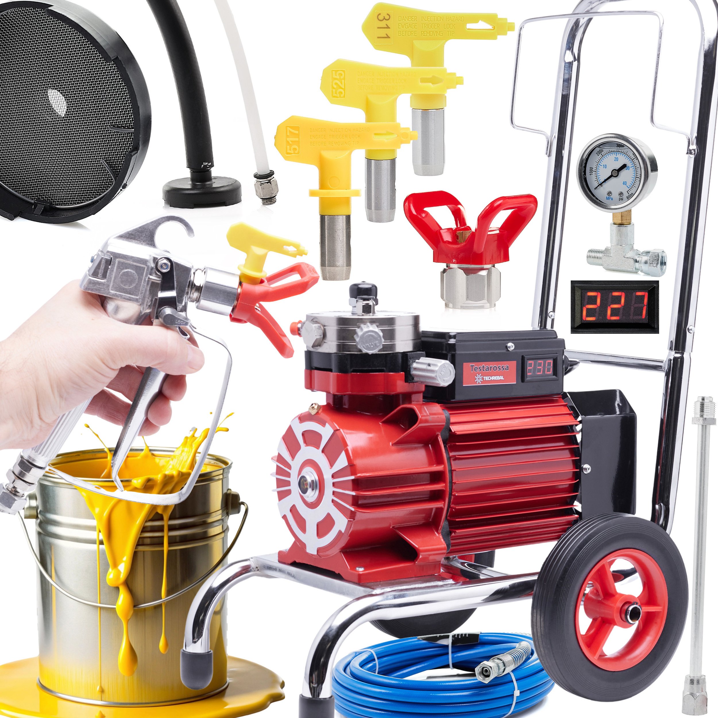 Agregat Malarski do Malowania Techrebal 3500W 18L/min 3x Dysza Lanca Wąż 8m