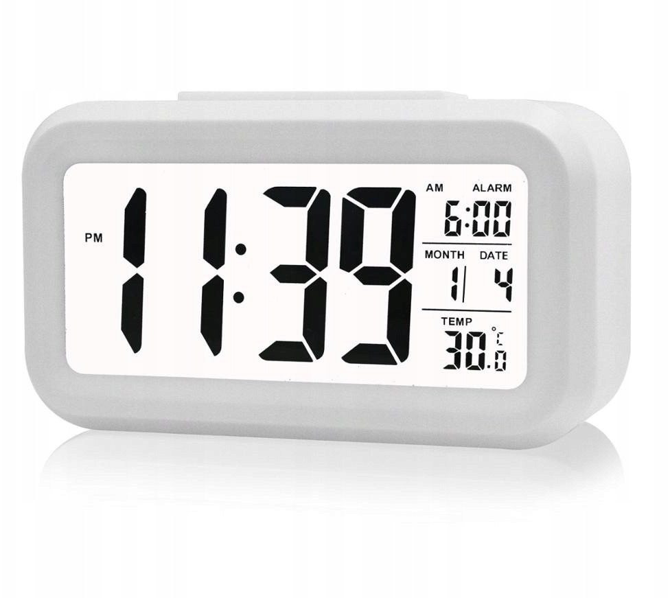 BUDZIK ELEKTRONICZNY Z PODŚWIETLENIEM CLK-04 BIAŁY