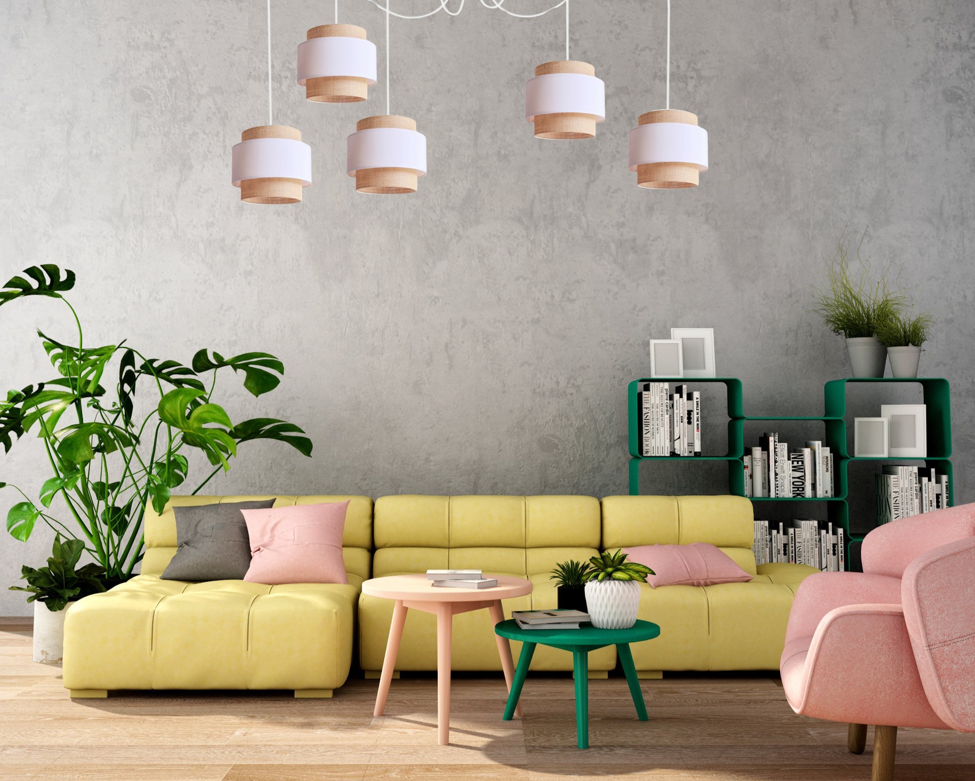 Lampa wisząca Solar Lampa wisząca sufitowa pająk BOHO len i biel 5 żarówek