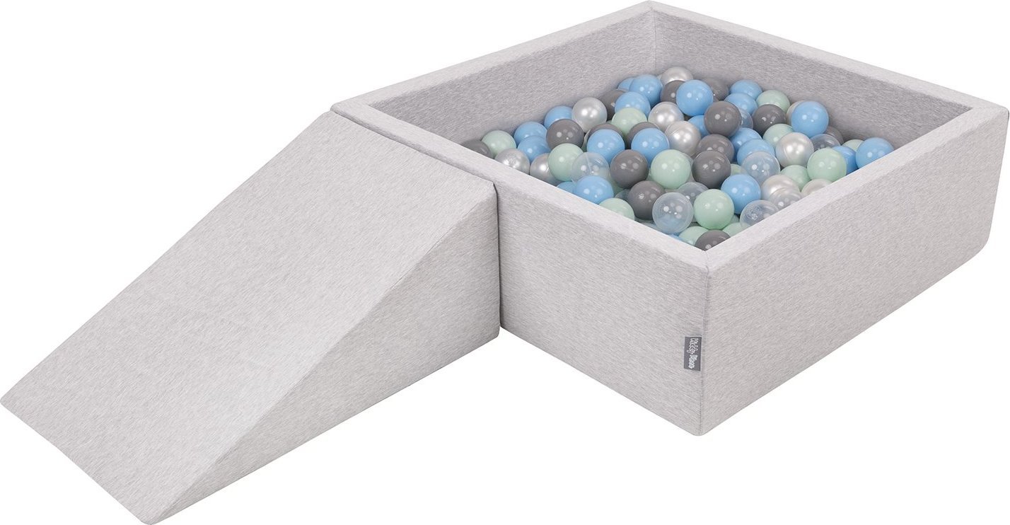 KiddyMoon KiddyMoon Piankowy plac zabaw PPZP-KW30D-112 z piłeczkami jasnoszary: perła-szary-transparent-babyblue-mięta basen 200/klin L Zabawka plac z