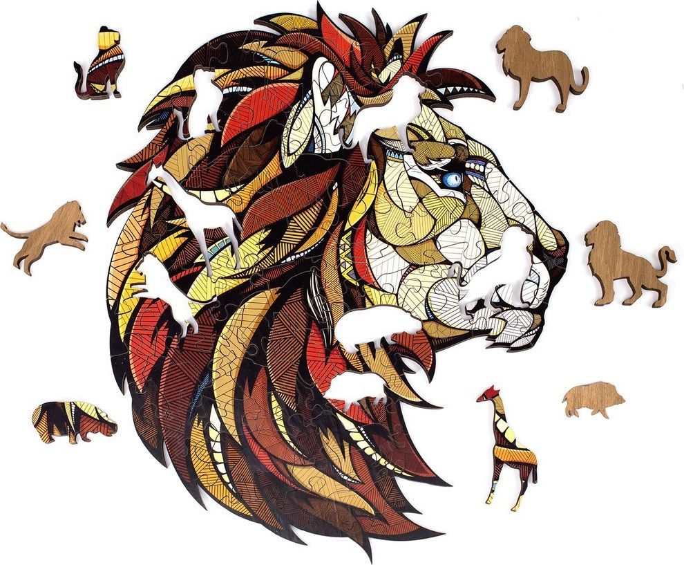 EcoWoodArt EWA Drewniane Puzzle 3D Klocki Układanka Lew