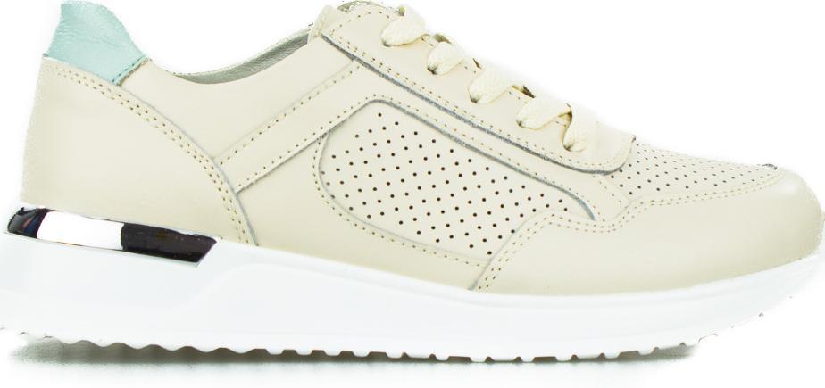 Estetino Sneakersy na koturnie skórzane ażurowe beżowe Vinceza-38