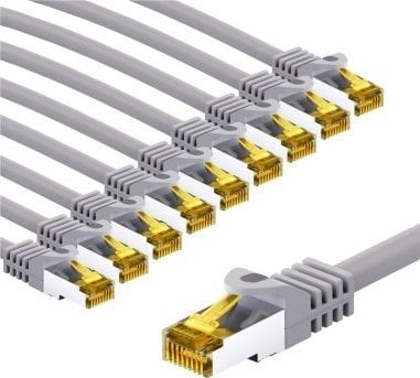 Goobay RJ45 kabel krosowy CAT 6A S/FTP (PiMF), 500 MHz, z CAT 7 kable surowym, 5 m, szary, zestaw 10 - Długość kabla 5 m