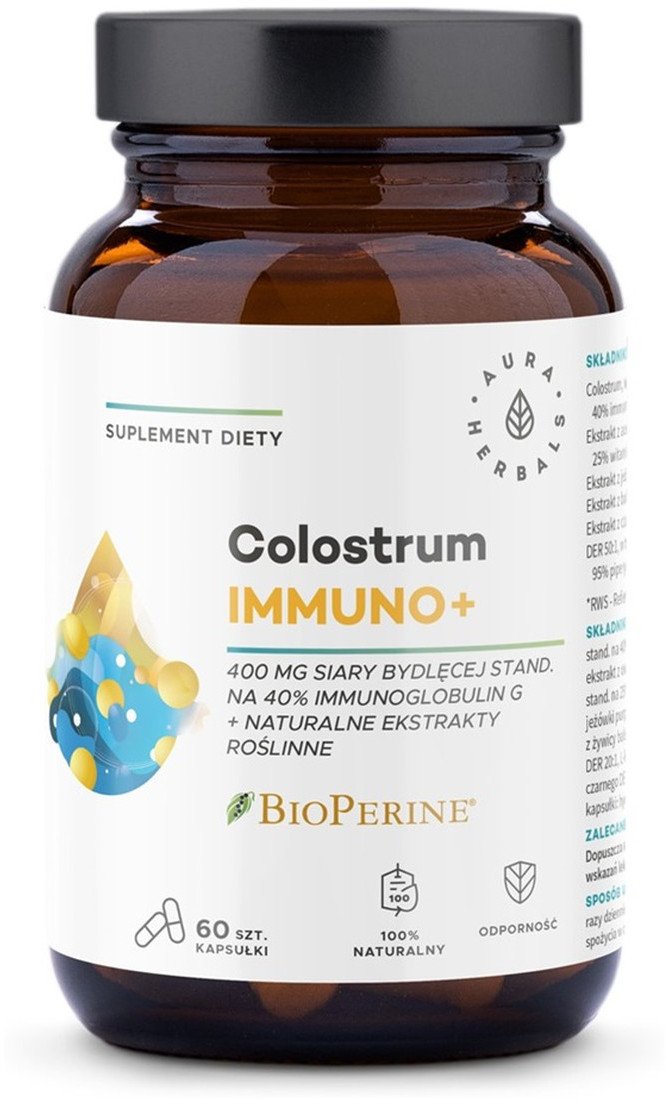 Aura Herbals Colostrum immuno + bioperine suplement diety 60 kapsułek