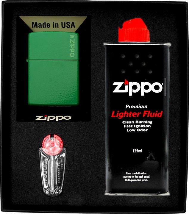 Zestaw ZIPPO Zapalniczka GOLF GREEN MATTE LOGO Prezentowy No1