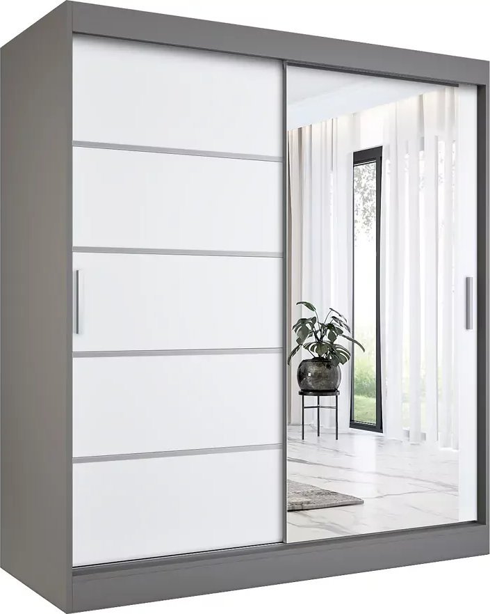 Elior Szafa przesuwna 180 cm antracyt + biały - Lorenza 5X