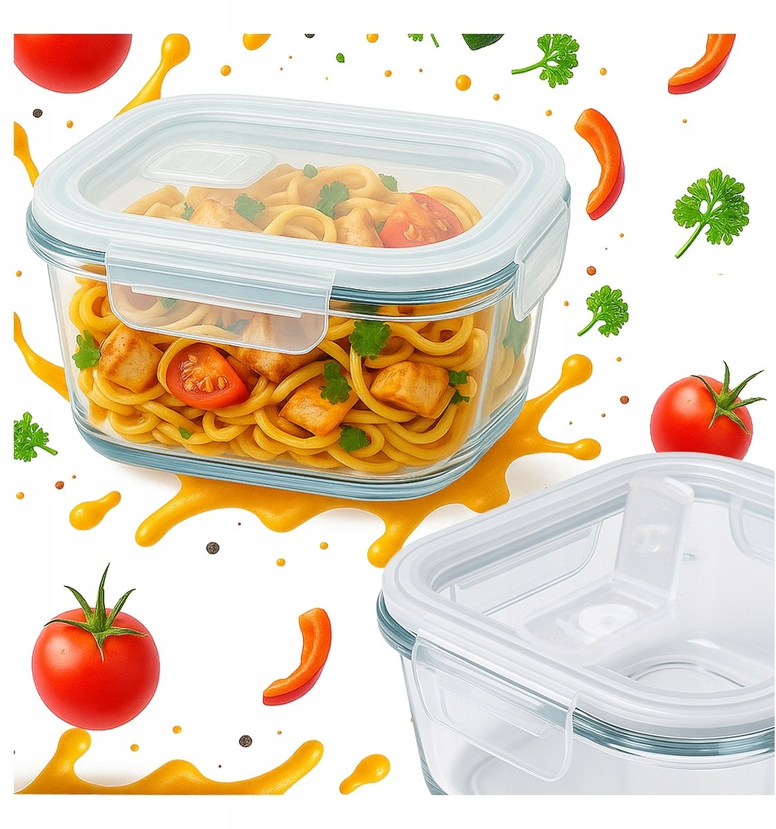 Pojemnik szklany Lunchbox kwadratowy 520 ml na żywność obiad lunch sałatki