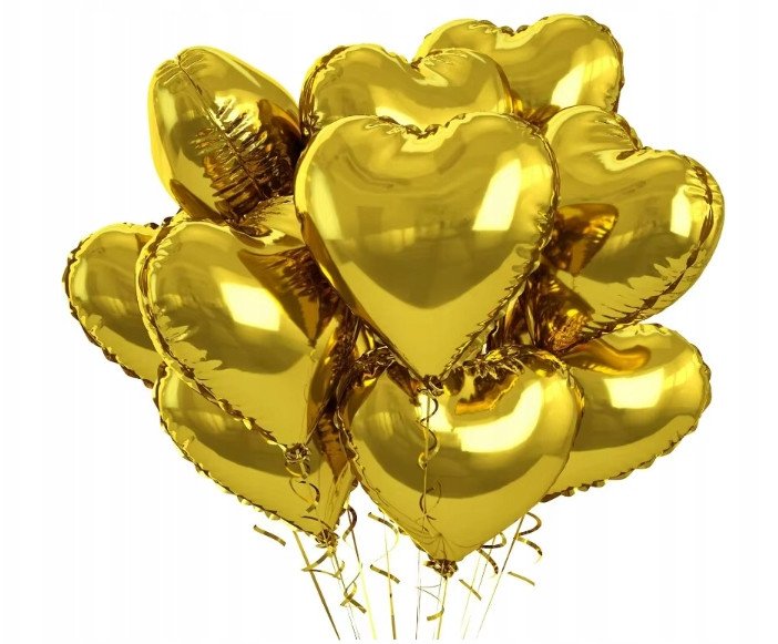 Balon Foliowy Złote Serce Serca Walentynki Valentine's Day 10 szt
