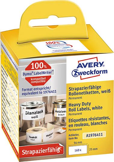 Avery Zweckform ETYKIETY ZF HEAVY DUTY NA ROLI 25X54 MM 160 ETYKIET, BIAŁE