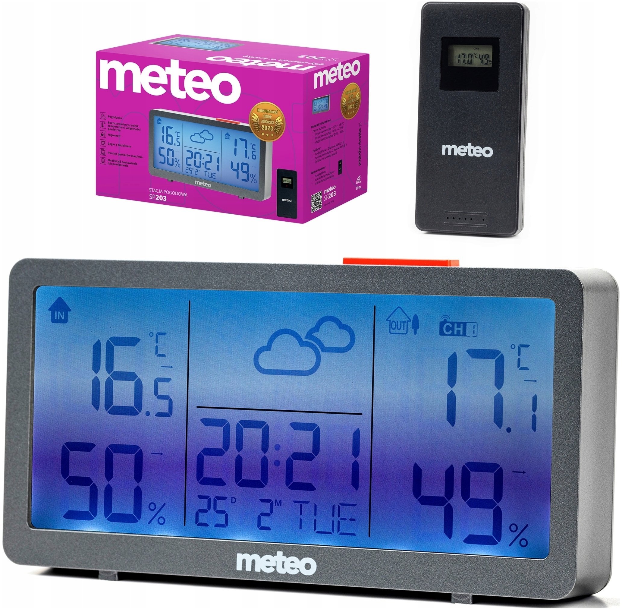 Stacja pogodowa pogody METEO Higrometr Pogodynka Termometr Zegar SP203
