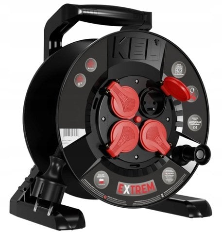 Przedłużacz bębnowy EXTREME LINE 4 gniazda z/u IP44 16A H05RR-F 3x1,5 15m czarny W-100022