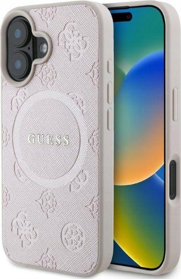 Guess Guess GUHMP16SPSAPSMEP iPhone 16 6.1" różowy/pink hardcase Saffiano Peony Classic Logo MagSafe